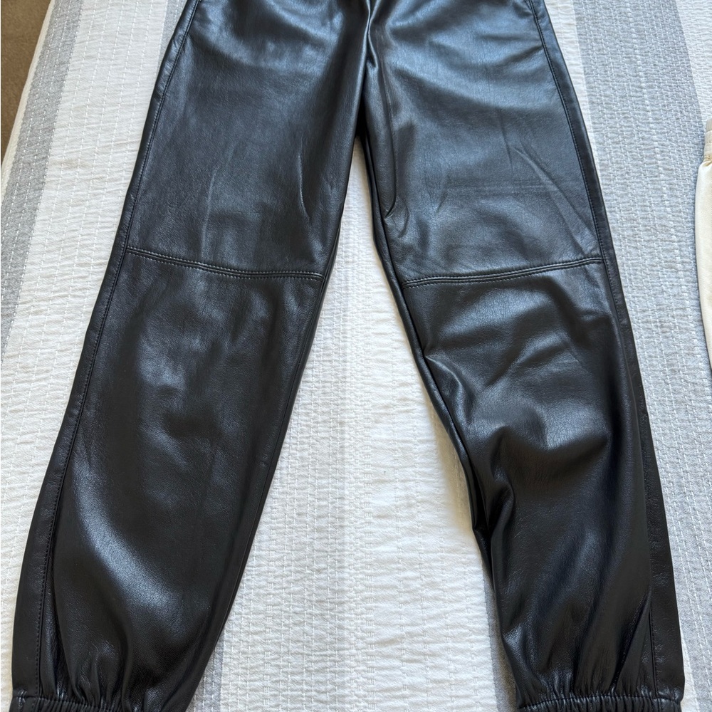Black Faux Leather Joggers